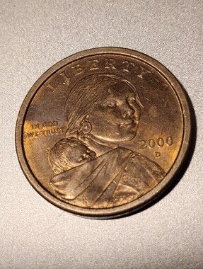 2000 D Golden Bronze Tone One Dollar Eagle Circulated Collectable Coin Error S